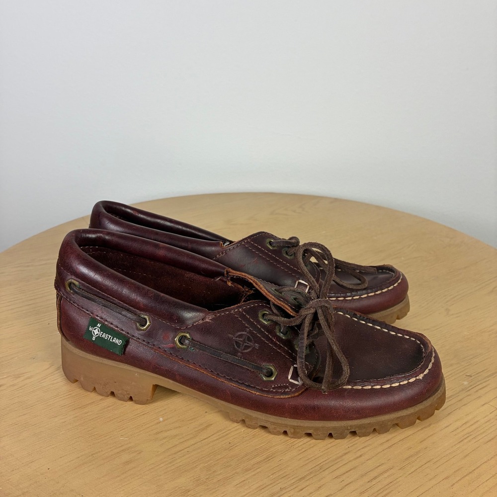 Eastland Leather Lug Sole Loafers Women's 8.5 Boat Shoes Preppy Retro Chunky Y2k